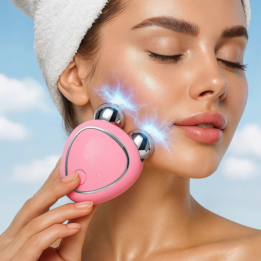Masajeador Facial Eléctrico Rodillo de Elevación Microcorriente y Vibración Sónica